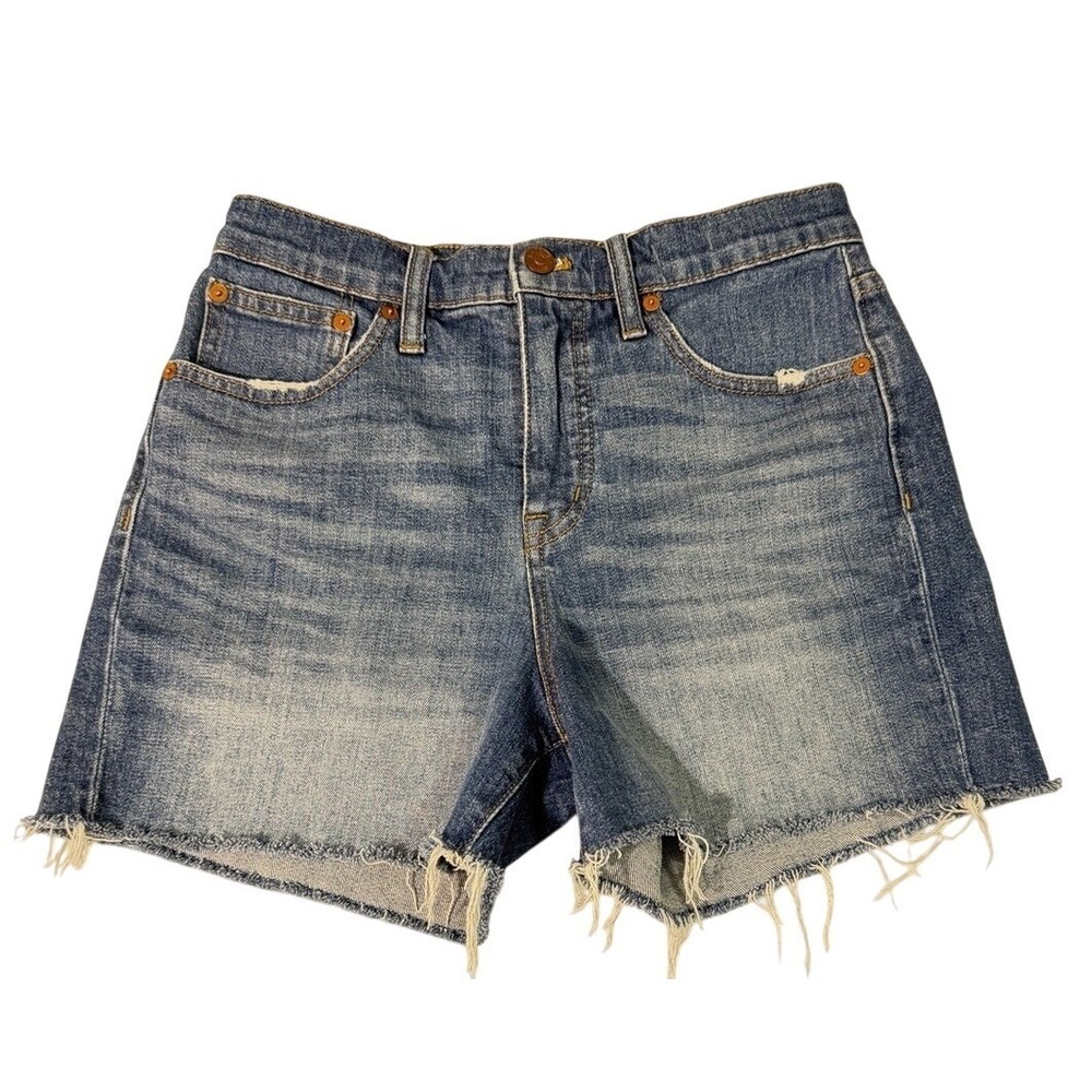 Madewell‎ High Rise Denim Shorts Frayed Hem Size 26 Blue 3 Inch Inseam Mini
